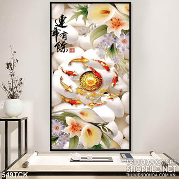 Tranh hoa sen, cá chép quần tụ nghệ thuật
