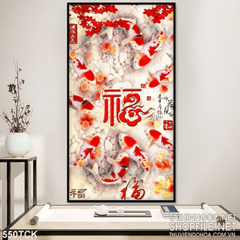 Tranh hoa sen, cá chép phong thủy