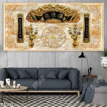 Tranh thờ nền gạch thư pháp và rồng phượng in uv