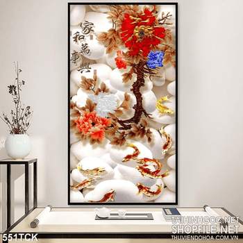 Tranh hoa sen, cá chép in gạch nghệ thuật