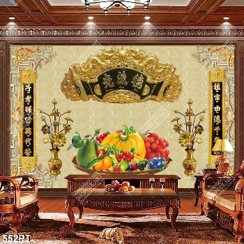 Tranh thờ 3D giả ngọc thư pháp và ngũ quả