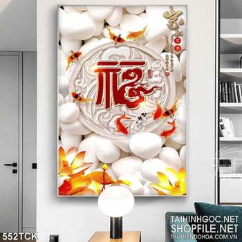 Tranh hoa sen, cá chép in gạch trang trí