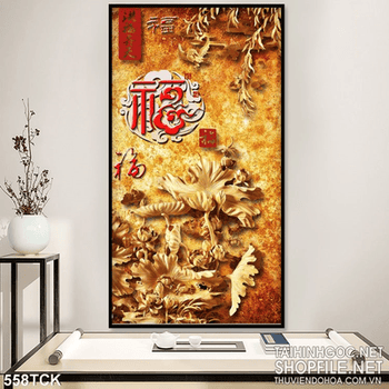 Tranh hoa sen, cá chép điêu khắc gỗ
