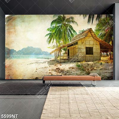 Tranh vẽ ngôi nhà tranh bên sông