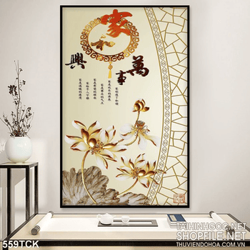 Tranh hoa sen, cá chép kim tiền