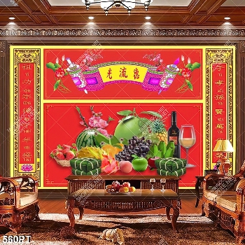 Tranh gắn tường phòng thờ mâm ngũ quả chất lượng cao