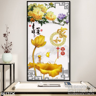 Tranh hoa sen, cá chép kim tiền