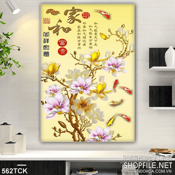 Tranh hoa sen, cá chép kim tiền phong thủy