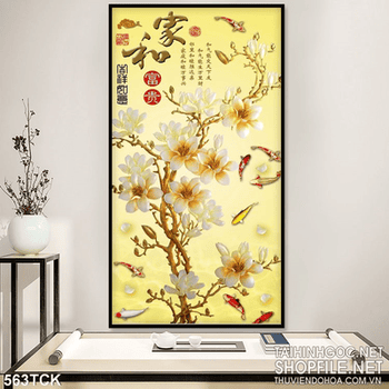 Tranh hoa sen, cá chép kim tiền phong thủy