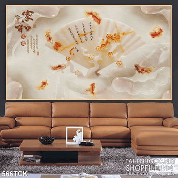 Tranh hoa sen, cá chép giả ngọc thư pháp