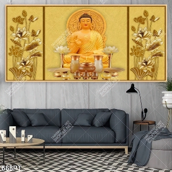 Tranh bàn thờ phật hoa sen in kính Tranh bàn thờ phật hoa sen in kính