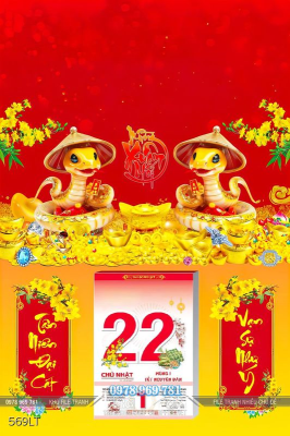 File Lịch Tết cặp rắn vàng đội nón chào xuân Ất Tỵ