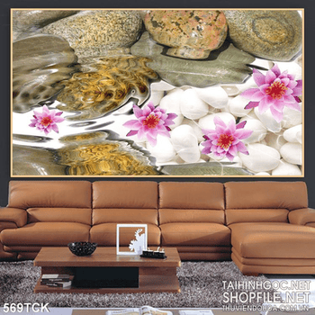 Tranh hoa sen, cá chép in gạch nghệ thuật