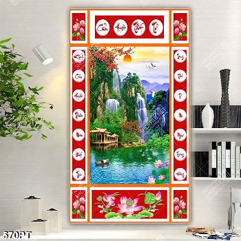 Tranh gắn tường phòng thờ Cửu Huyền Thất Tổ phong cảnh file gốc