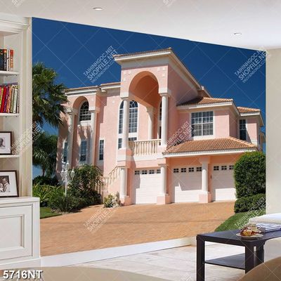 Tranh ngôi nhà màu hồng nhạt