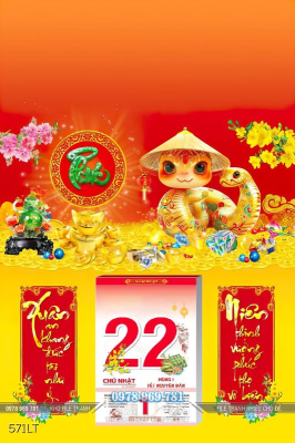 File Lịch Tết rắn vàng đội nón đón chào xuân mới