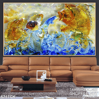 Tranh cá chép giả ngọc 3d mạ vàng