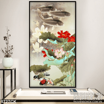 Tranh cá chép và vịt trời in uv