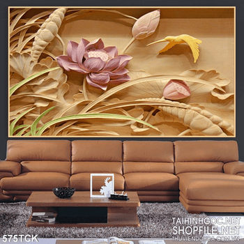Tranh hoa sen phù điêu ấn tượng 3d