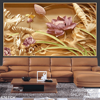 Tranh cá chép hoa sen điêu khắc đẹp