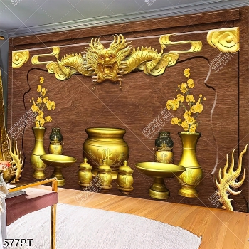 Tranh bàn thờ rồng vàng bà hoa mai chất lượng cao