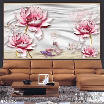Tranh hoa sen  hồng giả ngọc wall