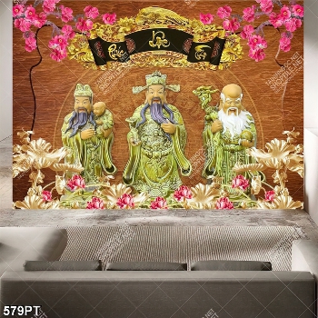 Tranh thờ gắn tường Phúc Lộc Thọ và hoa sen điêu  khắc gỗ Tranh thờ gắn tường Phúc Lộc Thọ và hoa sen điêu  khắc gỗ