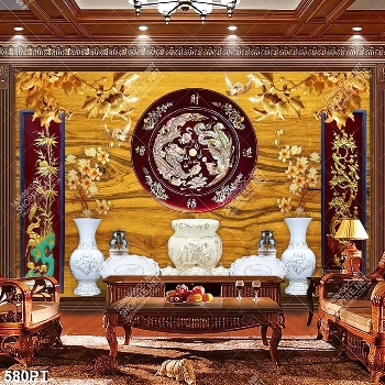 Tranh bàn thờ rồng phượng trên nền gỗ đẹp