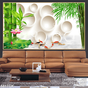 Tranh cá chép tung tăng dưới nước 3d đẹp