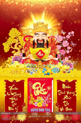 File Lịch Tết thần tài may mắn cầm chỉnh vàng