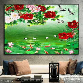 Tranh cá chép và hoa mẫu đơn