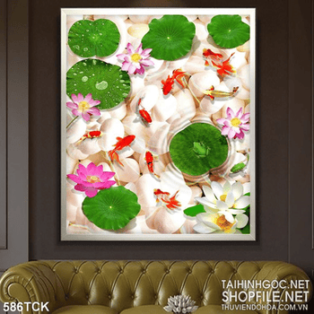 Tranh cá vàng và sỏi trắng in uv