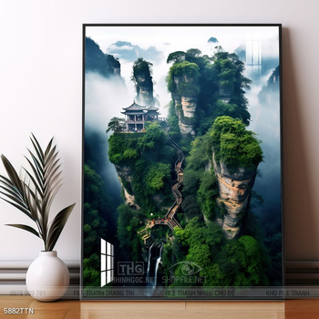 Tranh phon thủy sông, núi và mặt trời