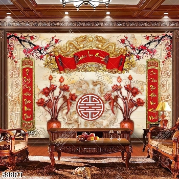 Tranh phòng thờ bình hoa sen điêu khắc gỗ và cành đào đỏ chất lượng cao Tranh phòng thờ bình hoa sen điêu khắc gỗ và cành đào đỏ chất lượng cao