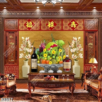 Tranh thờ mâm ngũ quả và bình hoa gắn tường