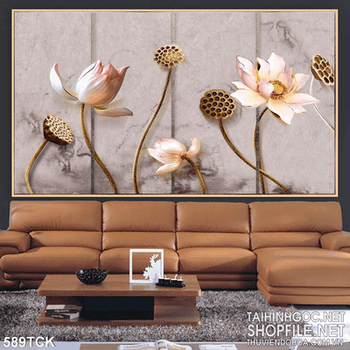 Tranh cành hoa sen đẹp nghệ thuật