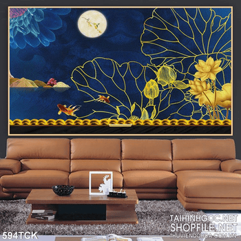 Tranh ánh trăng và bông sen vàng