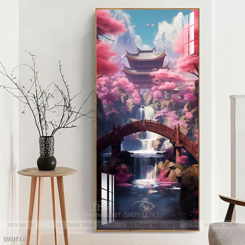 Tranh phon thủy sông, núi và mặt trời