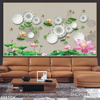 Tranh cá chép ghép với hoa sen độc đáo wall