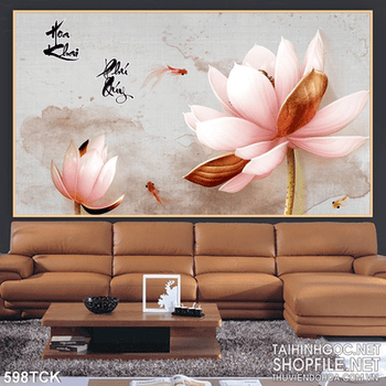 Tranh hoa sen phú quý tinh tế 3d