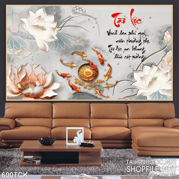 Tranh cá chép tài lọc phong thủy in 3d chất lượng cao