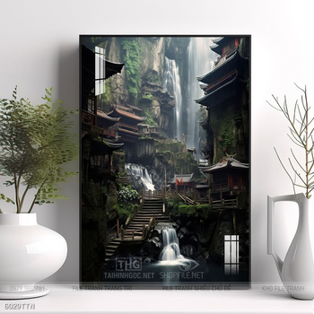 Tranh phon thủy sông, núi và mặt trời
