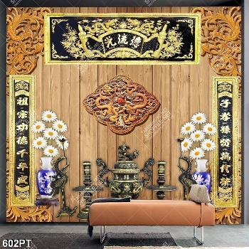 Tranh bàn thờ 3D chim hạc và thư pháp in uv