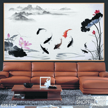 Tranh cá chép vẽ tay nghệ thuật ấn tượng