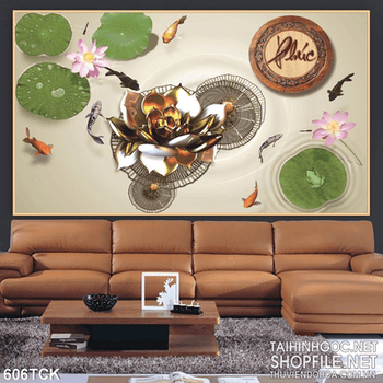 Tranh bông sen bằng vàng in uv