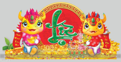 File PSD cặp rồng vàng mặc áo dài đón xuân mới