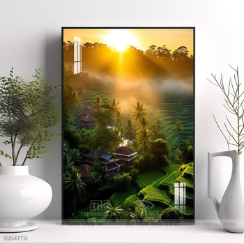Tranh phon thủy sông, núi và mặt trời