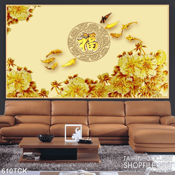 Tranh cá chép và đám hoa sen màu nghệ thuật in file psd