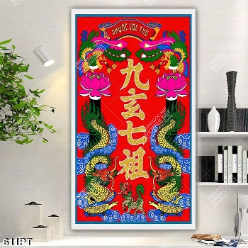 Tranh bàn thờ song long và hoa sen chất lượng cao Tranh bàn thờ song long và hoa sen chất lượng cao