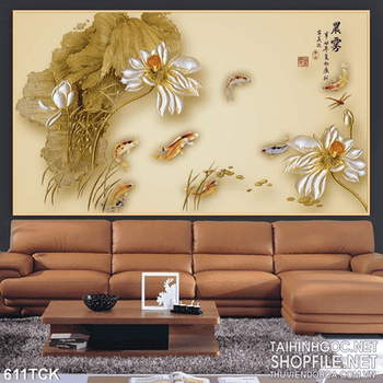 Tranh  bông hoa sen vẽ tay độc lạ 3d